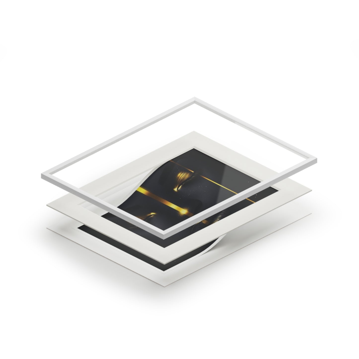 Elegant Fine Art Print with Passepartout Frame, Modern Wall Decor, Black and Gold Artwork, Gift for Home, Stylish Living Room