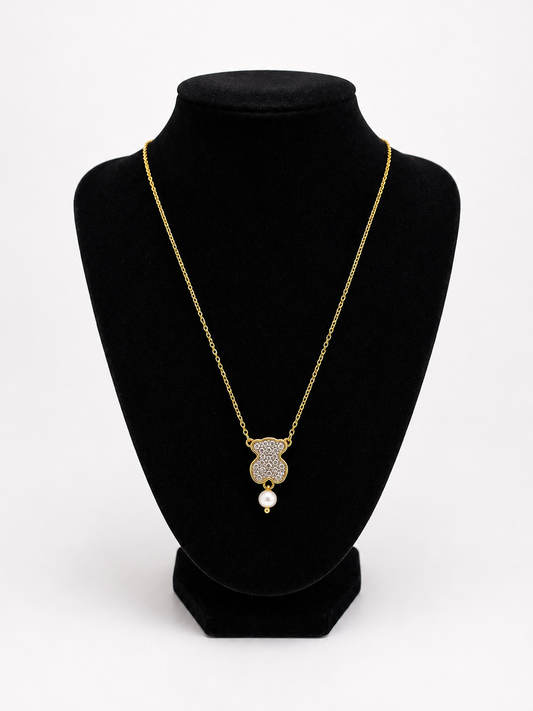 Pearl Teddy Bear Pendant Necklace