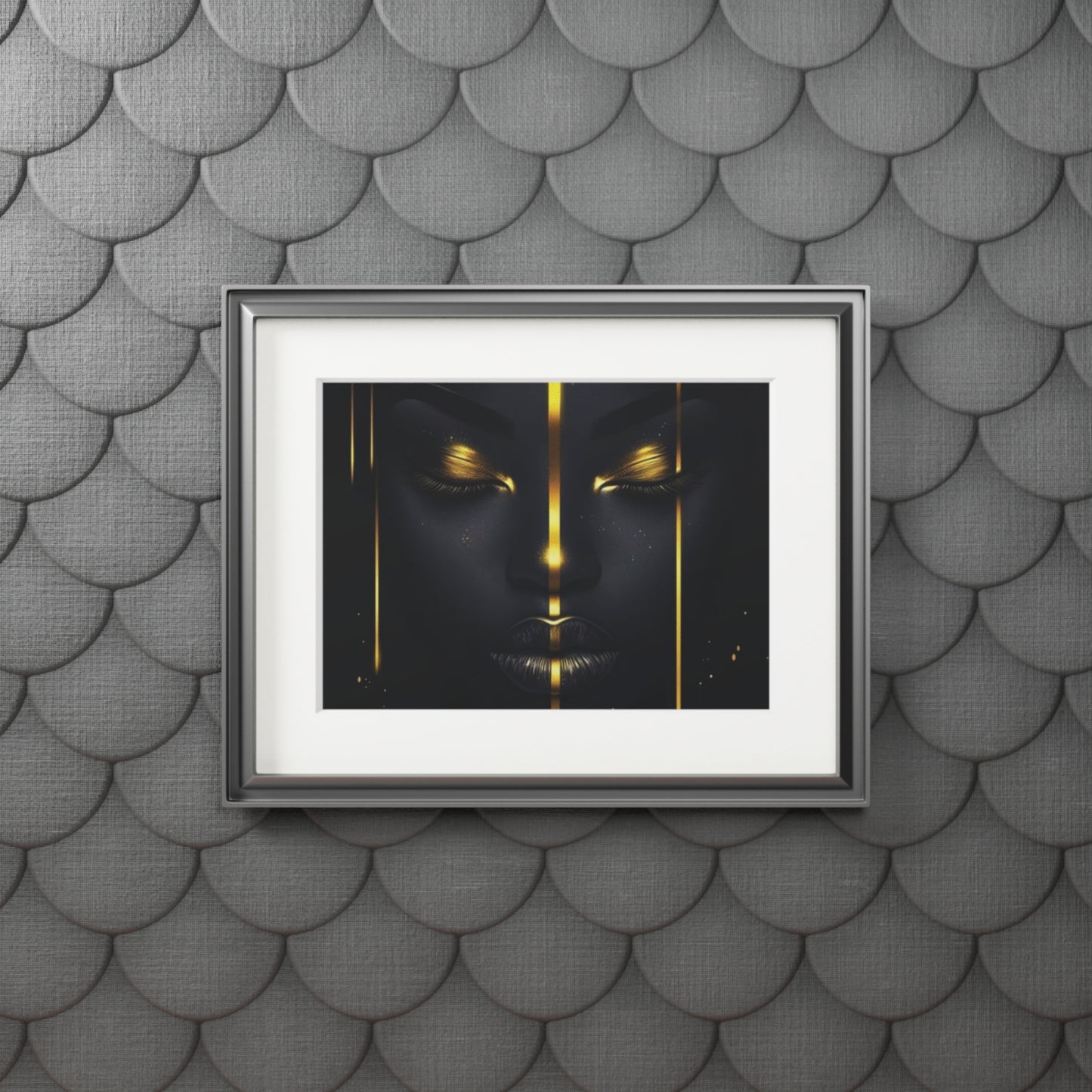 Elegant Fine Art Print with Passepartout Frame, Modern Wall Decor, Black and Gold Artwork, Gift for Home, Stylish Living Room