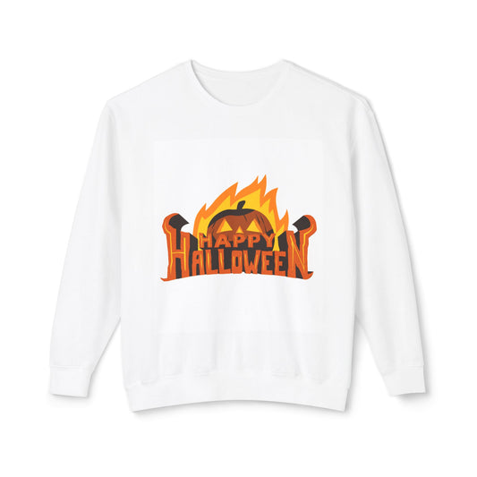 Happy Halloween Unisex Lightweight Crewneck Sweatshirt, Halloween Apparel, Fall Fashion, Cozy Sweater, Gift for Halloween Lovers