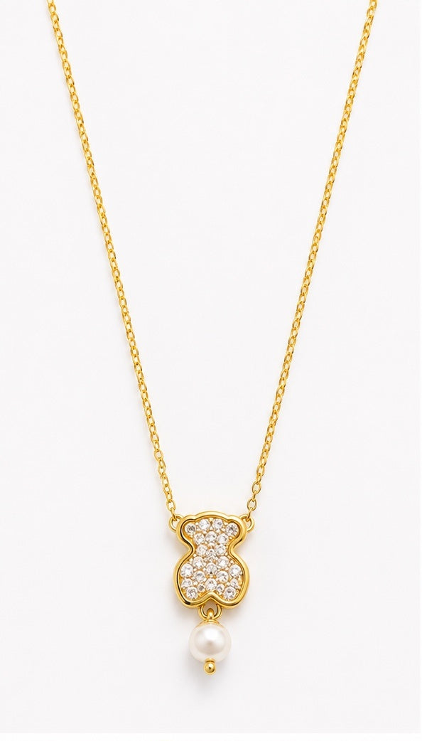 Pearl Teddy Bear Pendant Necklace