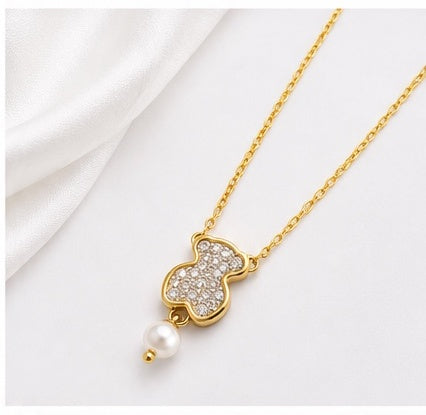 Pearl Teddy Bear Pendant Necklace