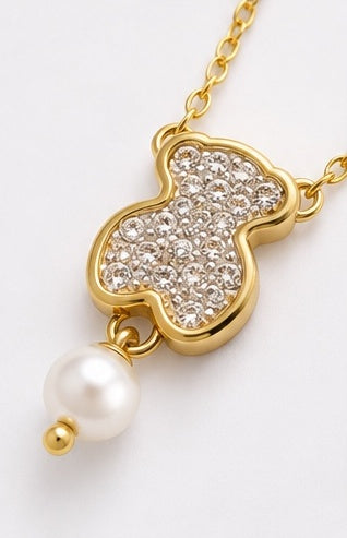 Pearl Teddy Bear Pendant Necklace
