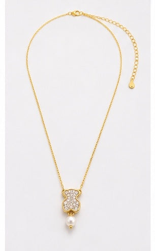 Pearl Teddy Bear Pendant Necklace