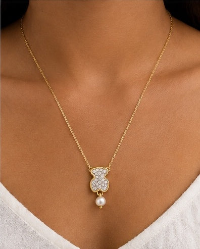 Pearl Teddy Bear Pendant Necklace